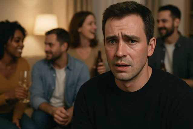 Personas interactuando en un entorno social, con énfasis en el contraste entre confianza y ansiedad.