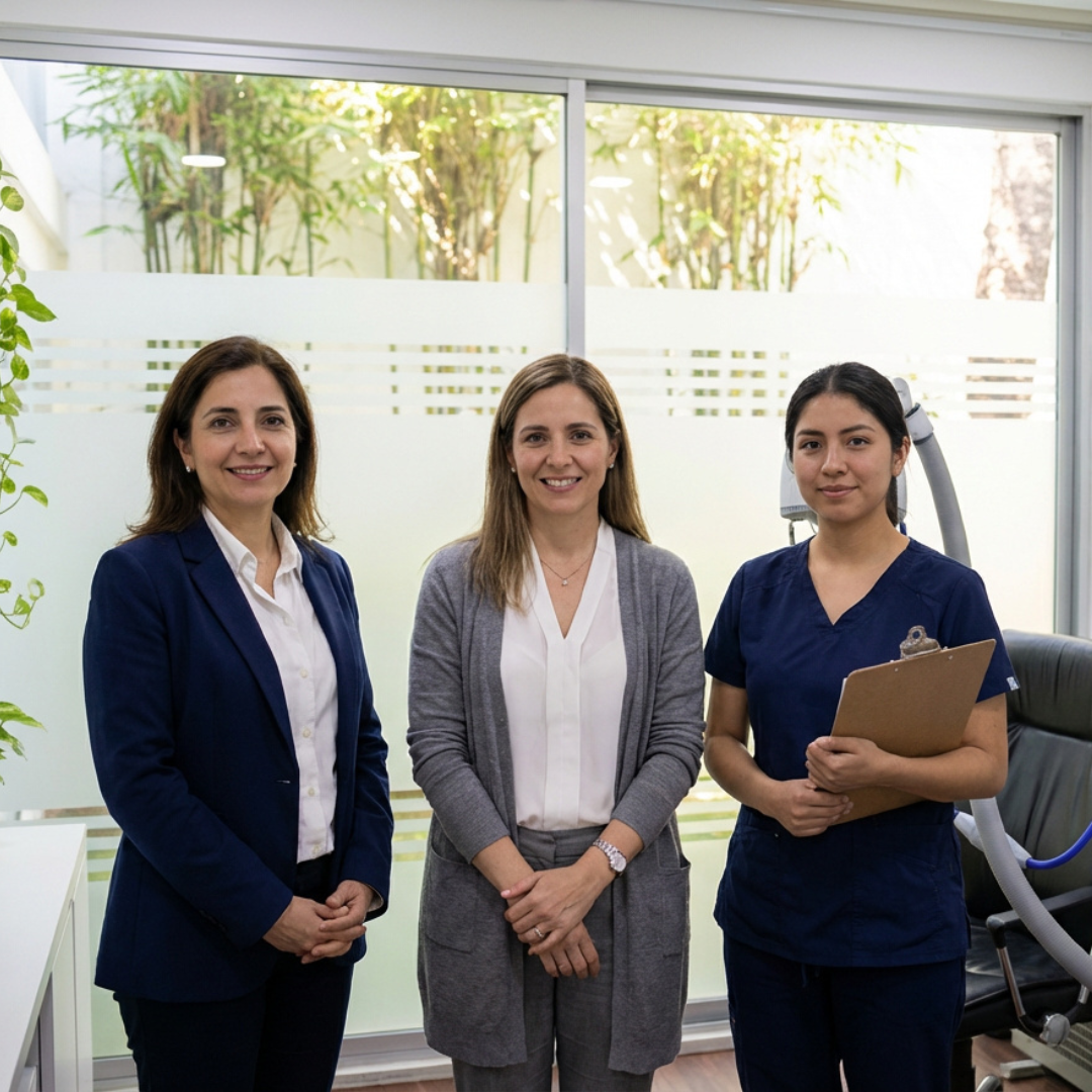 Equipo coordinado · Psiquiatras, psicólogos y otros profesionales trabajando juntos.